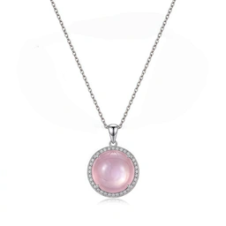 Round Pink Chalcedony Halo Pendant Necklace